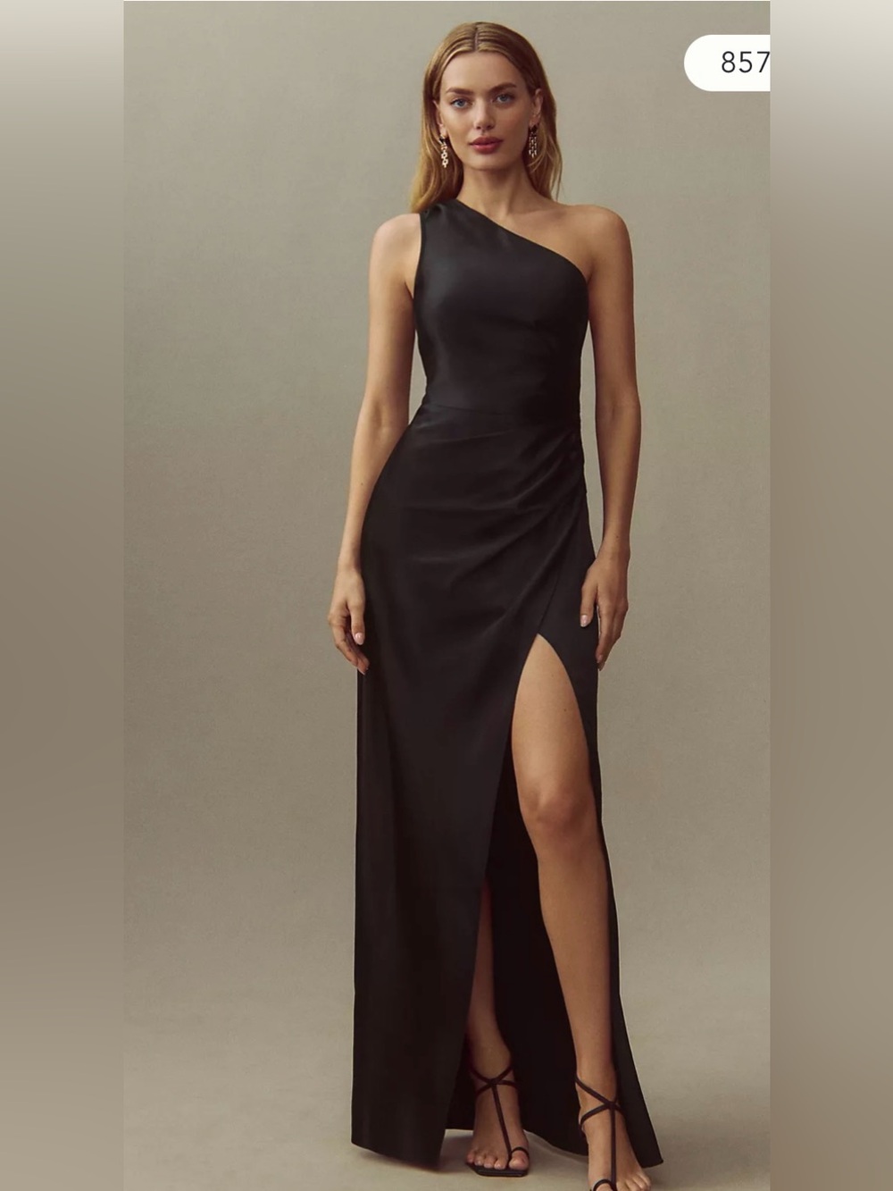 BHLDN Scottie One-Shoulder Side-Slit Stretch Satin Maxi Dress